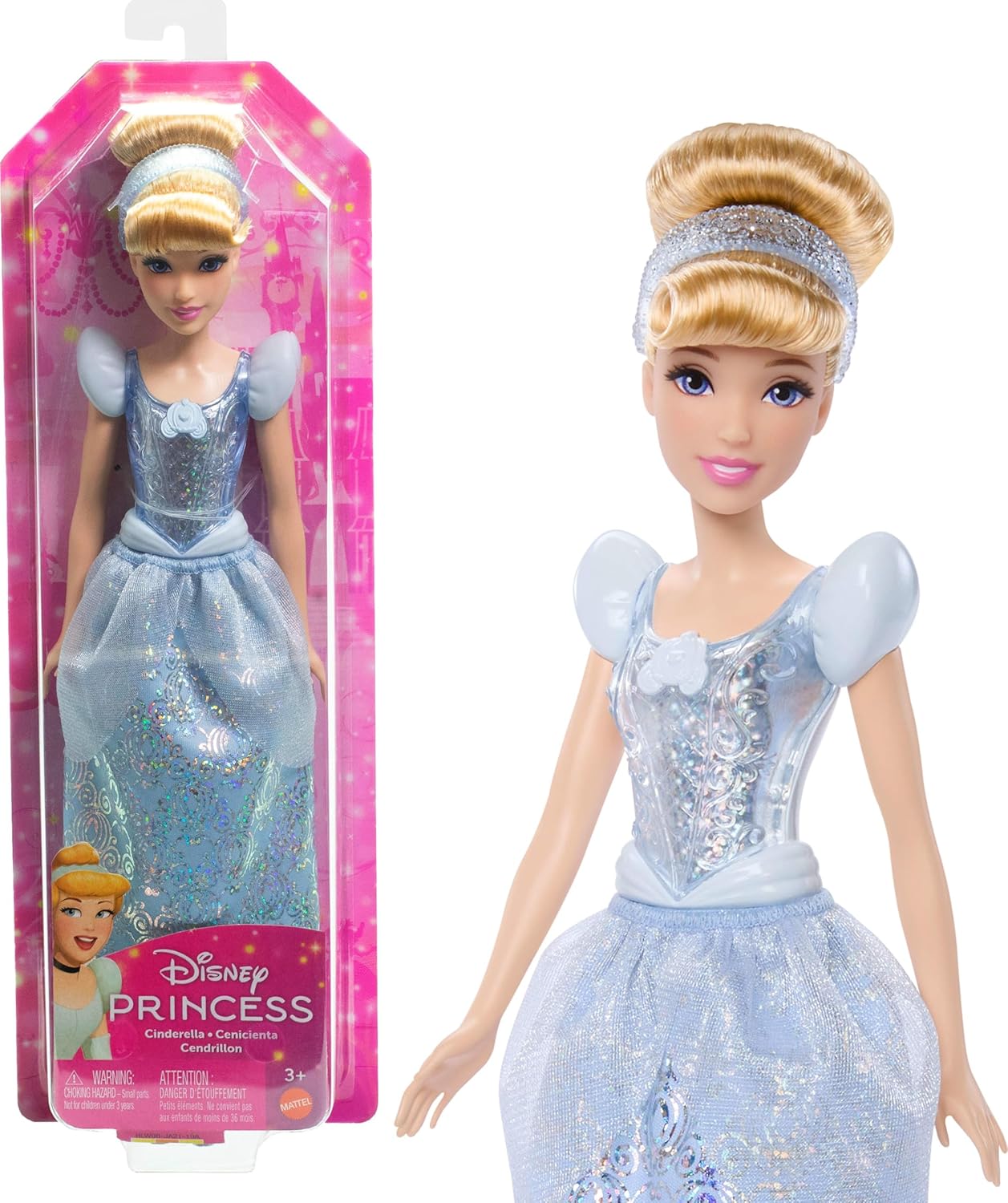 Mattel Disney Princess Cinderella Doll in Sparkling Fashion with Removable Skirt, Headband...