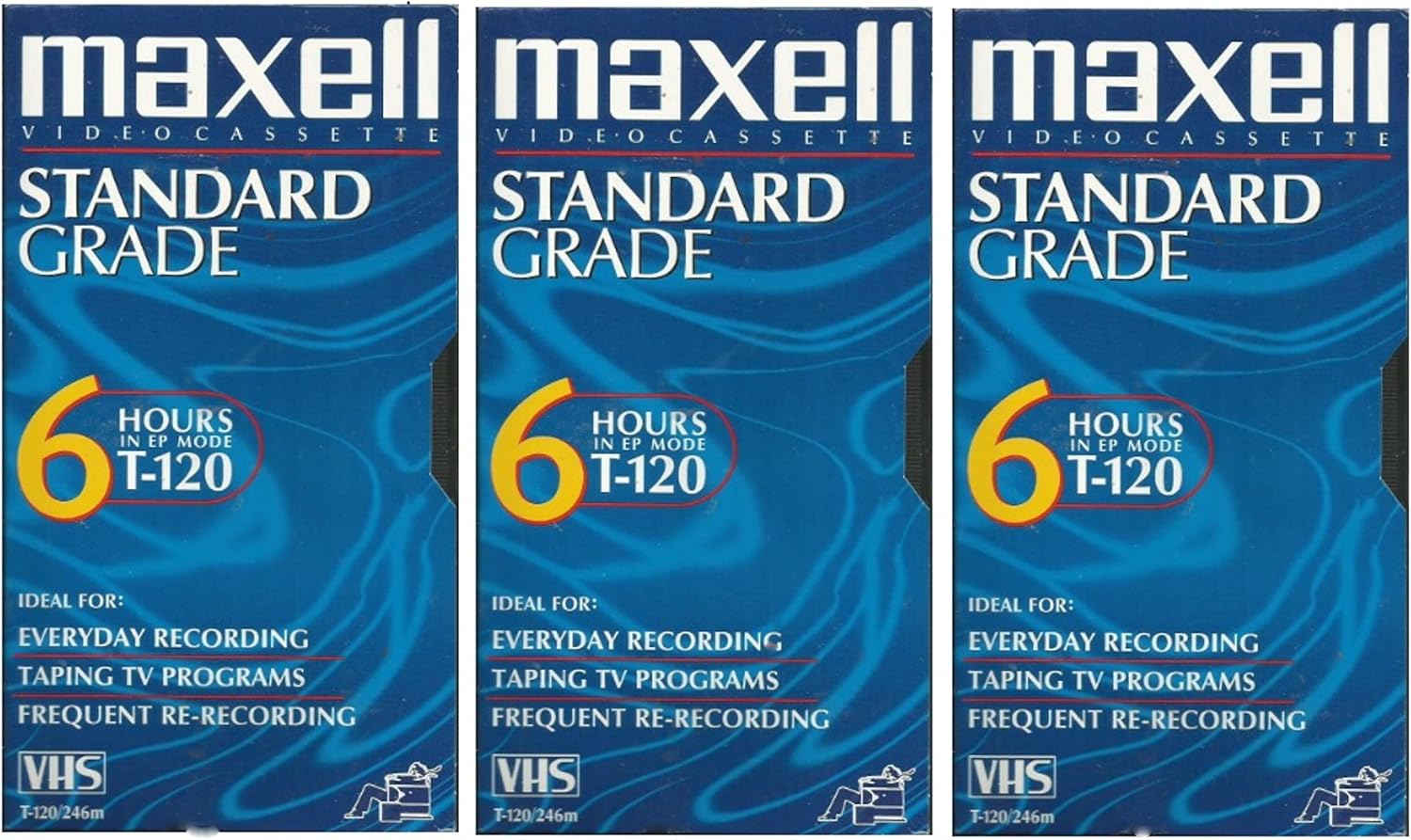 Maxell VHS Blank 3-Pack Standard Grade T-120 6 Hour EP Mode /246m