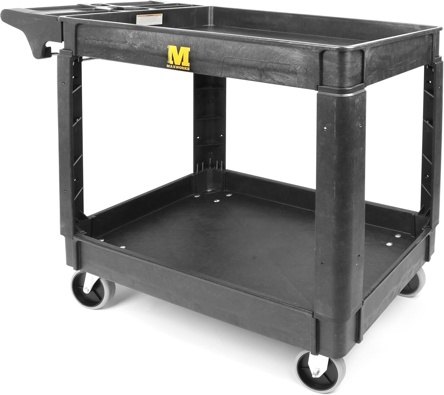 MaxWorks Heavy Duty 2‑Shelf Service Cart 500 lb Capacity Polypropylene Utility Cart with...