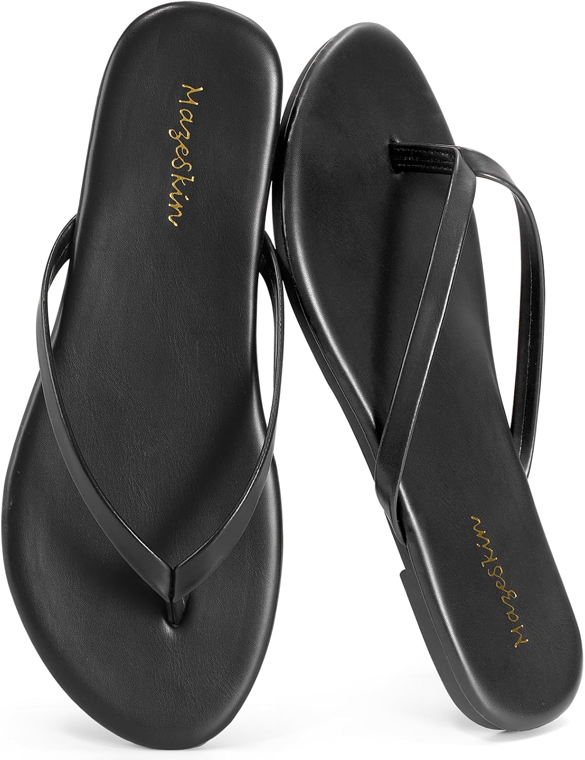 mazeskin Women's Memory Foam Comfortable Flat Thong Sandals Dressy Summer Beach Leather...