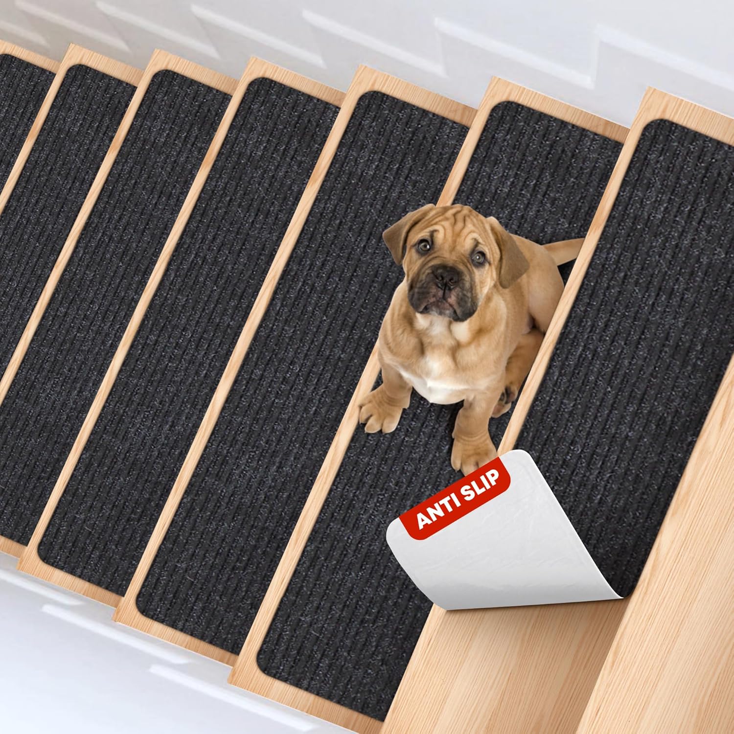 MBIGM Carpet Stair Treads for Wooden Steps, Black, 8 x 30 in, 15 Pack | Four-layer polyester...