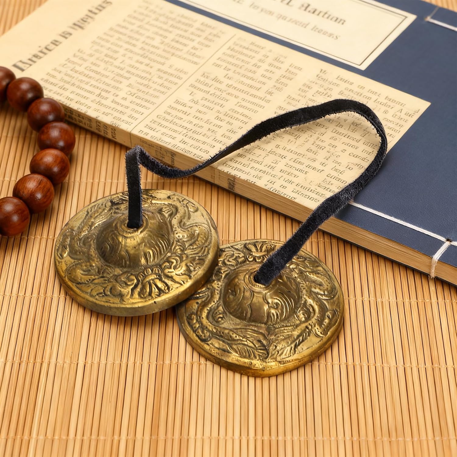 Meditation Chime Bells, 6.3 cm Dragon Embossed Tibetan Tingsha Cymbals with Drawstring Cloth... image