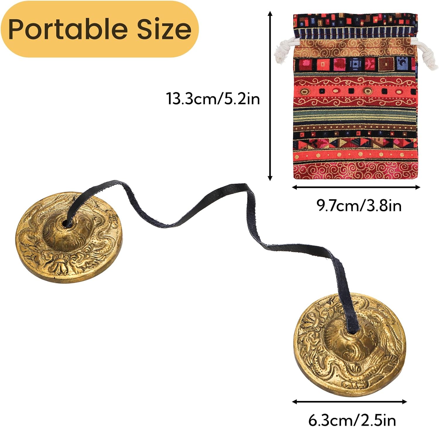 Meditation Chime Bells, 6.3 cm Dragon Embossed Tibetan Tingsha Cymbals with Drawstring Cloth... image