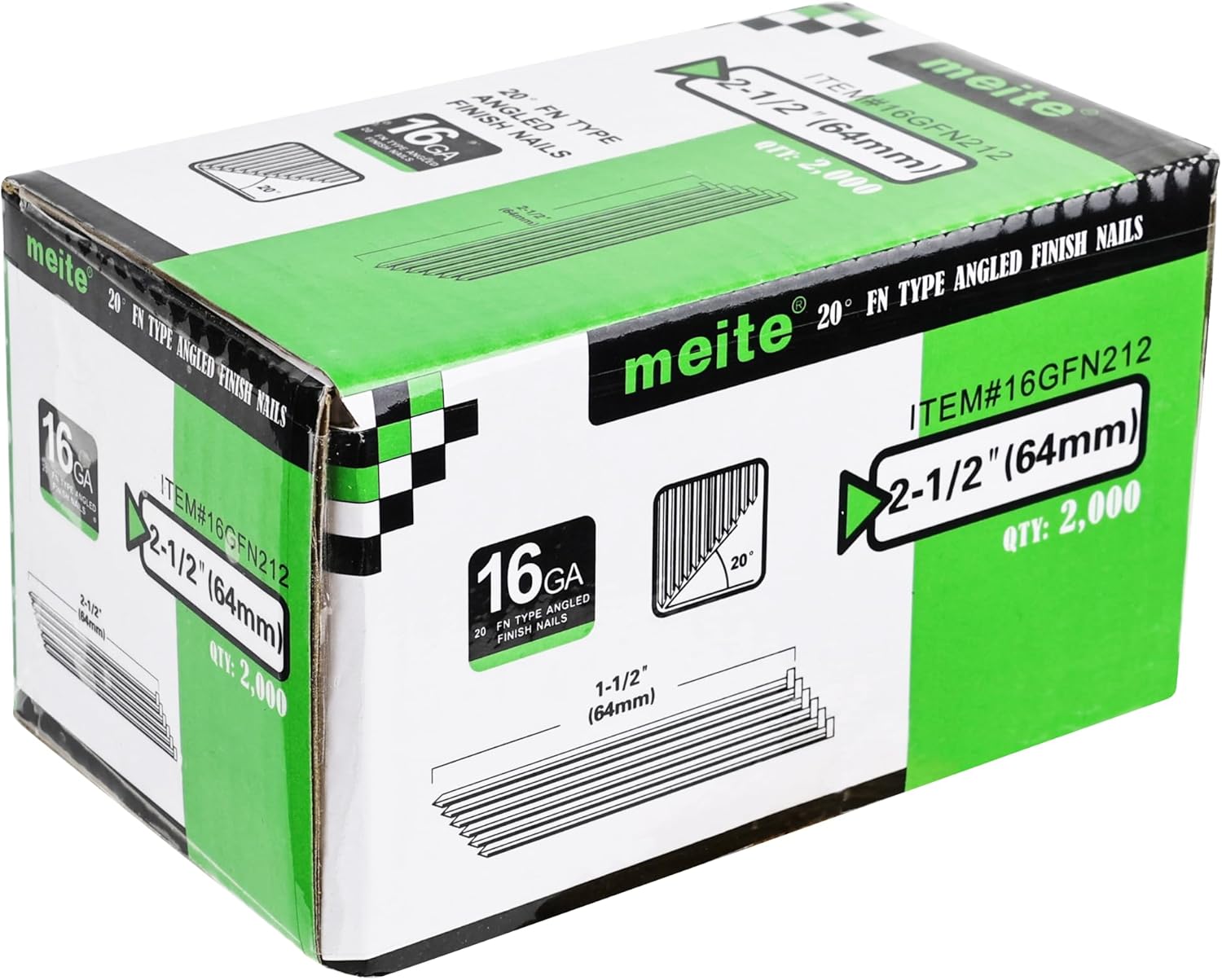 meite 16 Gauge Angled Finish Nails 2-1/2-Inch 20-Degree Galvanized Finishing Nails for...