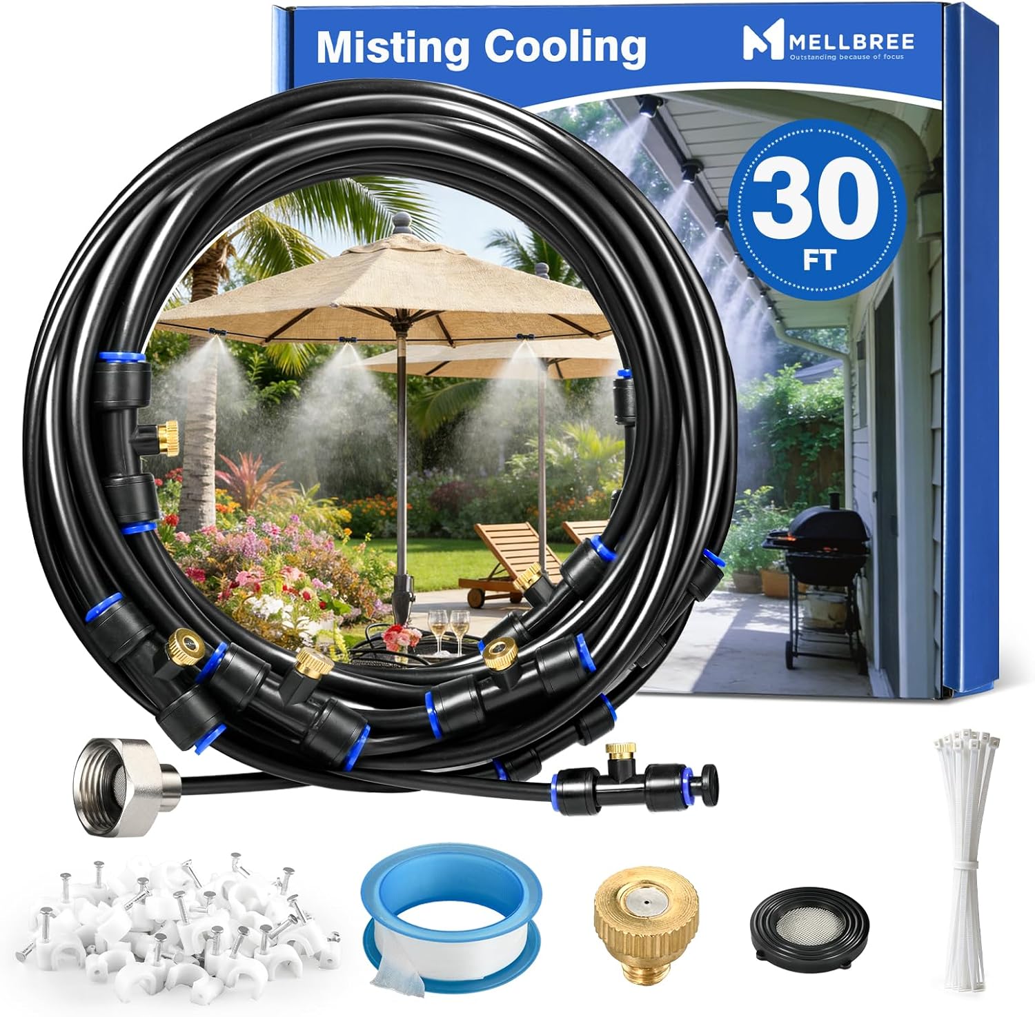 Mellbree Misters for Outside Patio 30FT/9M, Pre-Assembled Misting Cooling System with 8...