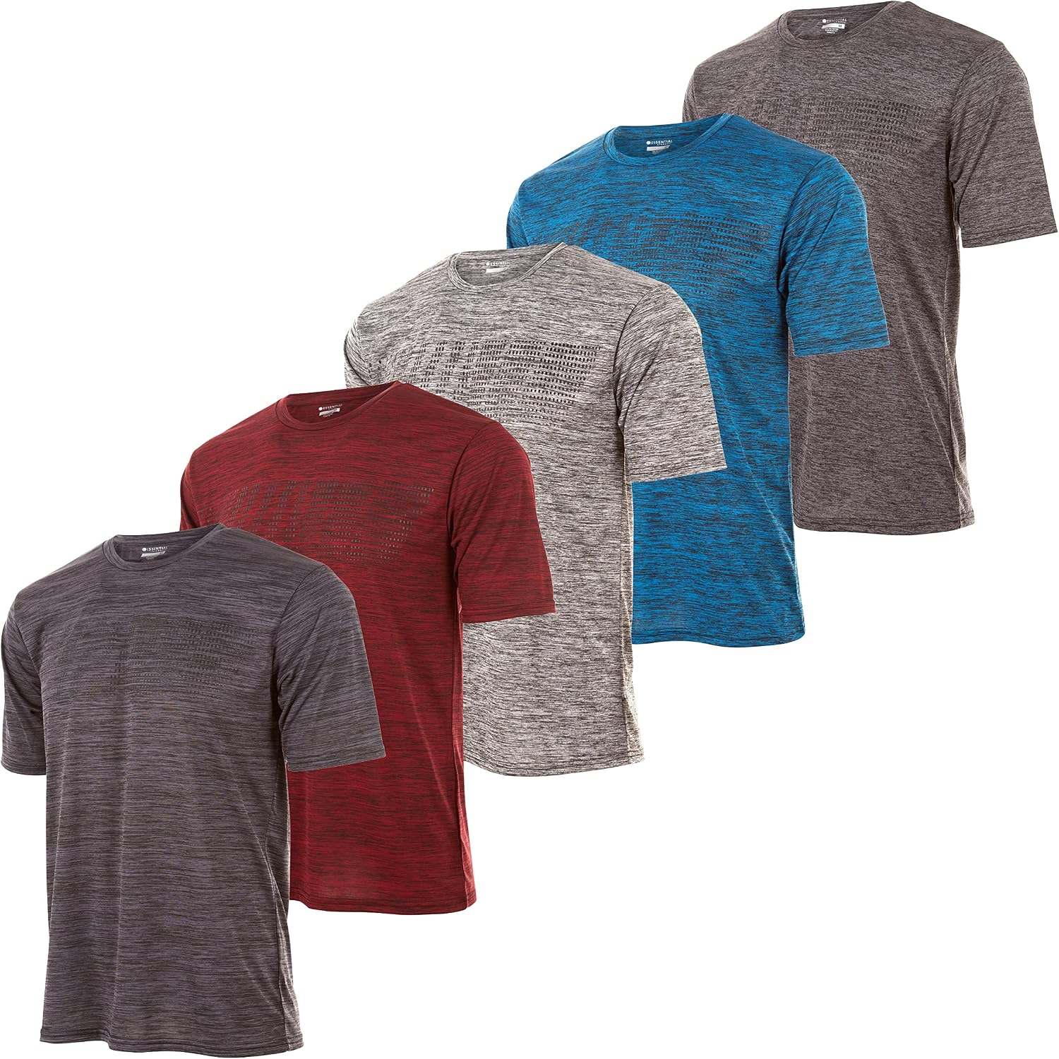 Mens Active T-Shirt - Quick-Dry Athletic Workout Training Crew Neck Short Sleeve Top 5 Pack...