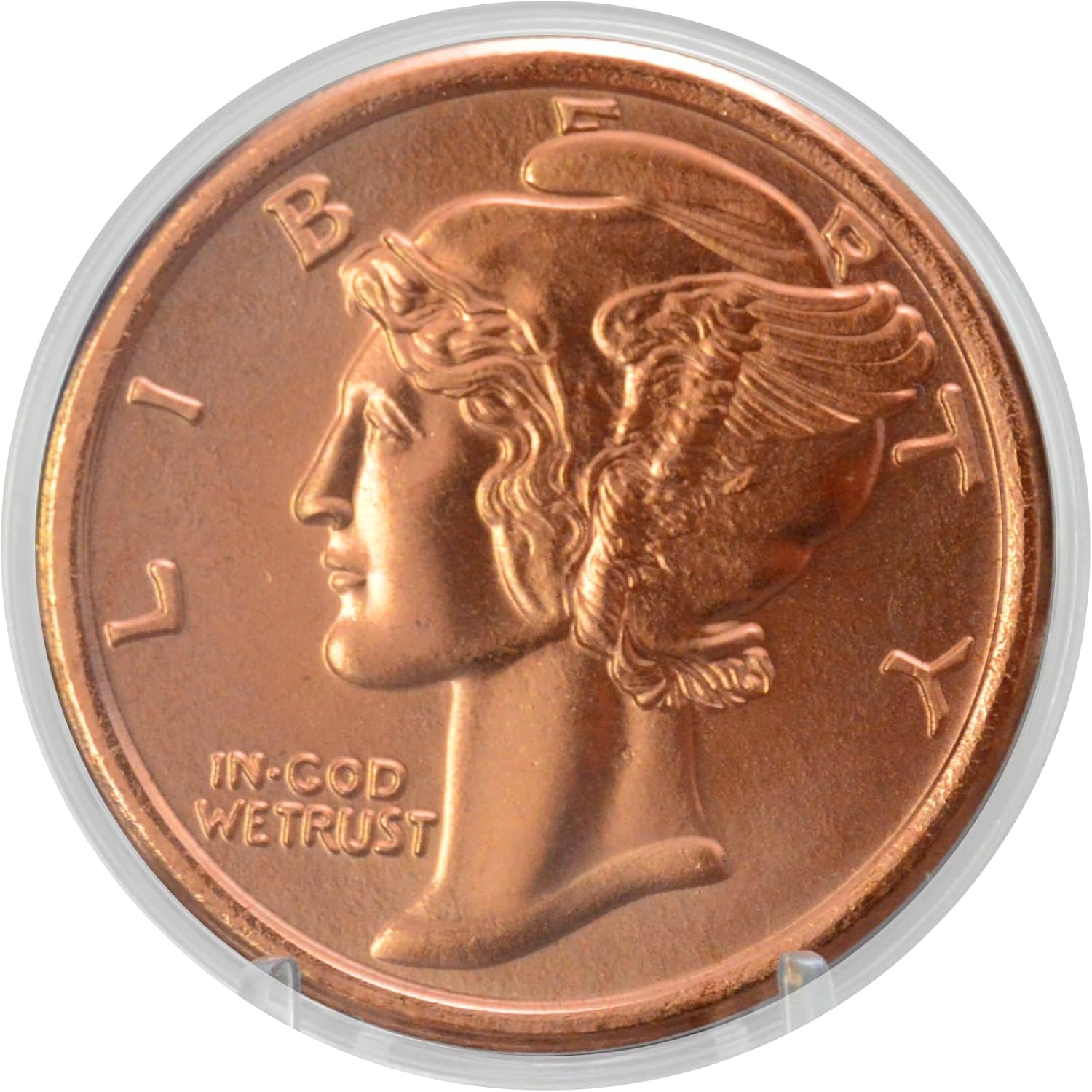 Mercury Dime Design 1 oz Pure .999 Copper Round Collecticble Jumbo 39mm Coin in Capsule...