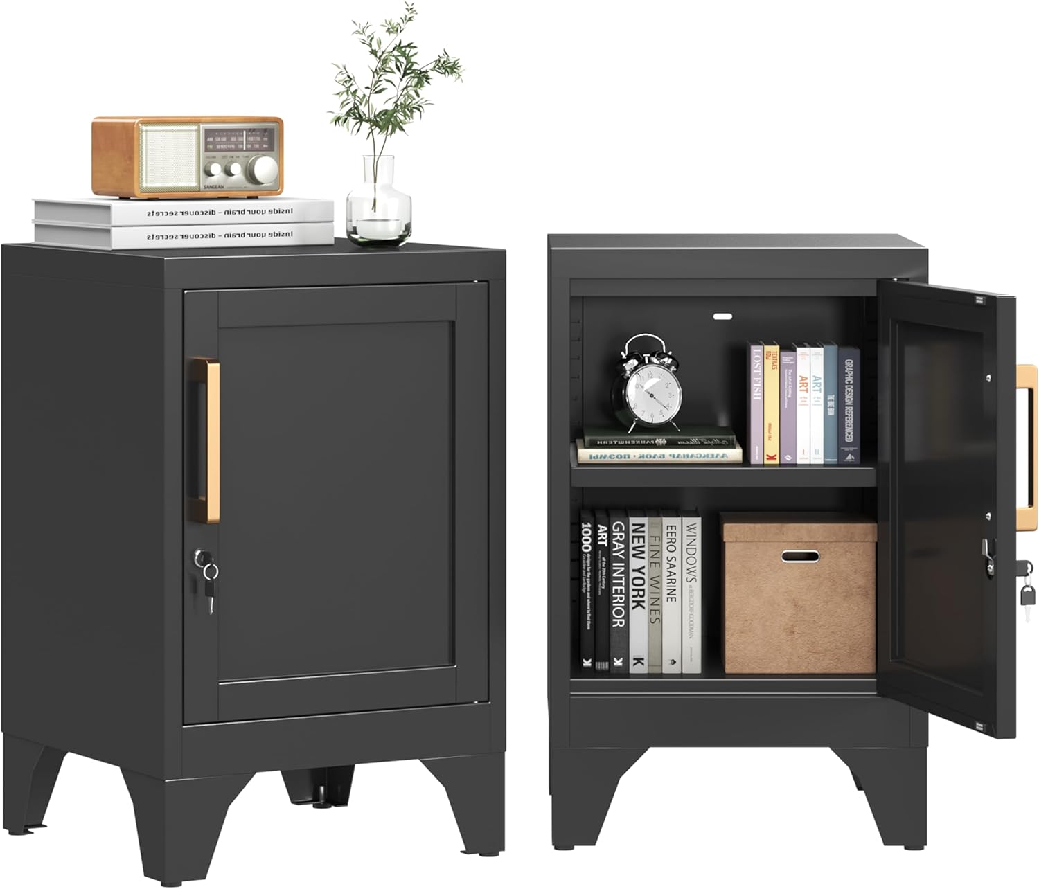Metal Locker Nightstand , Small Locking Cabinet with Lock and Adjustable Shelf, 23.6''H...