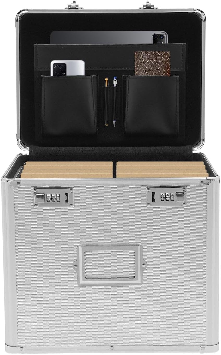 Metal Locking File Organizer Box with Handle, Portable Locking Storage Box W/Dual...