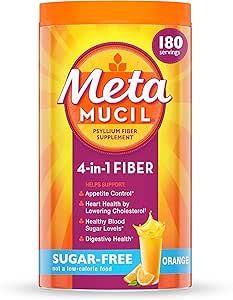 Metamucil 4-in-1 Psyllium Husk GLP-1 Friendly Fiber Supplement, Sugar-Free, 180 teaspoons...
