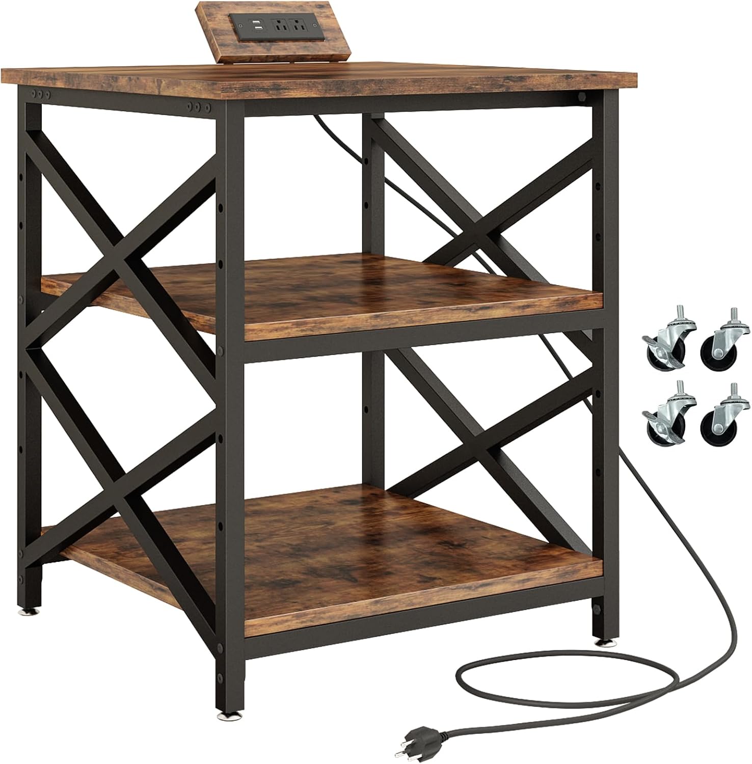 METYERRY Large Printer Stand with Power Outlet, with Height Adjustable Storage Shelf, 3 Tier...