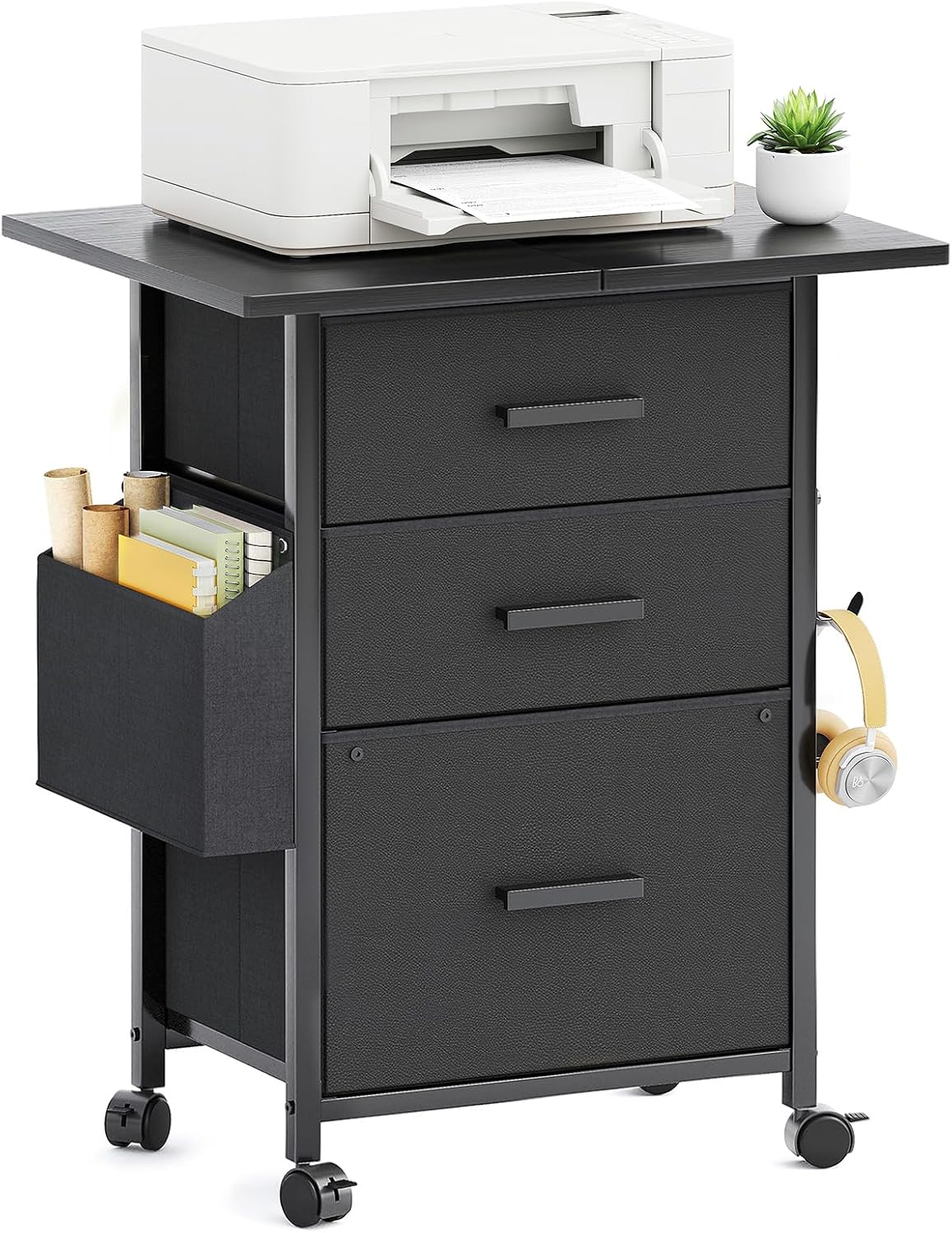 Mexin 3 Drawer File Cabinet with 22'' Extended Desktop, Mobile Filing Cabinet, Printer...