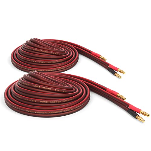Micca 14 Gauge Pure Copper Speaker Cables, 13 Feet Each (4 Meters), 2 Pack Pair, Gold Plated...