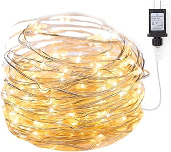 Minetom Fairy Lights Plug in, 33Ft 100 LEDs Waterproof Silver Wire Firefly Light, Adaptor...