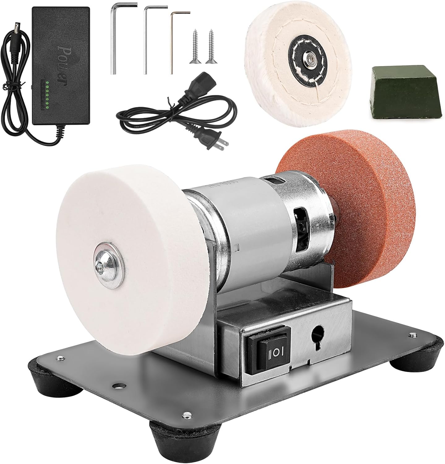 Mini Bench Grinder with 3 Wheels, Electric Multi-Purpose Grinding Machine for Metal, Wood...