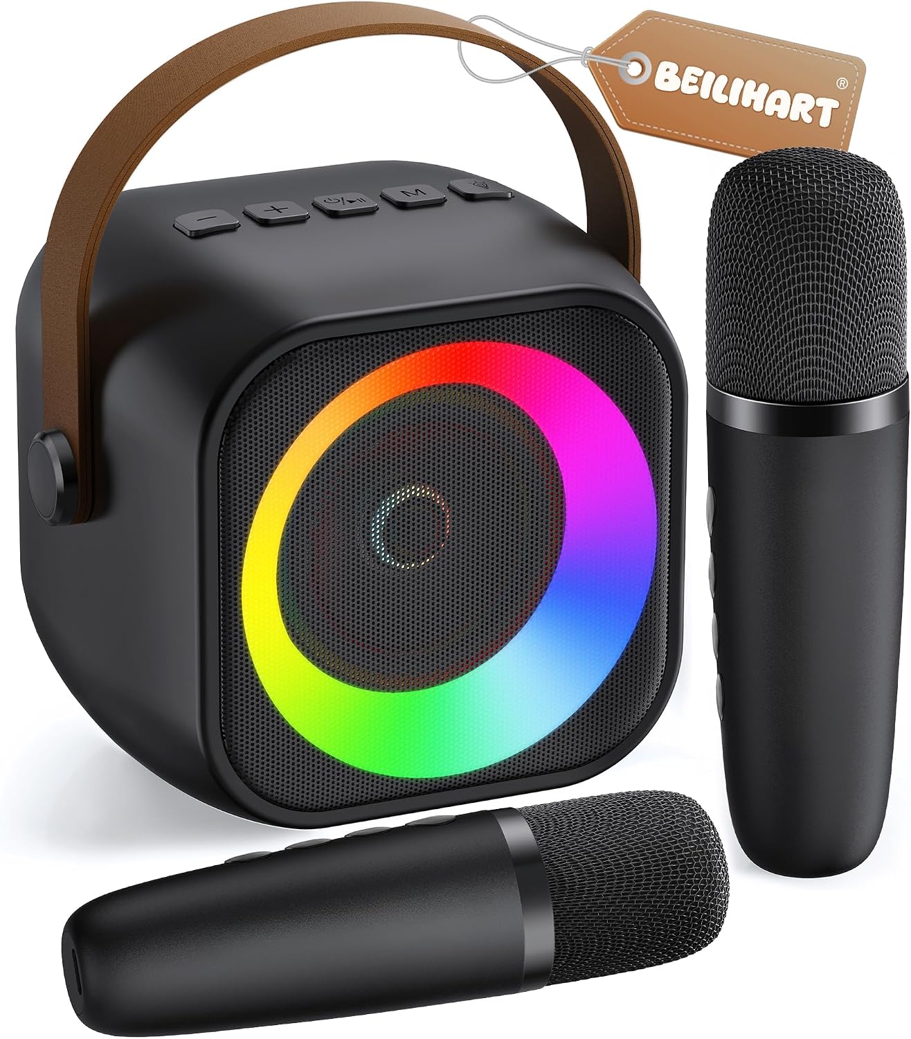 Mini Karaoke Machine, Portable Bluetooth Karaoke Speaker with 2 Wireless Microphones and...