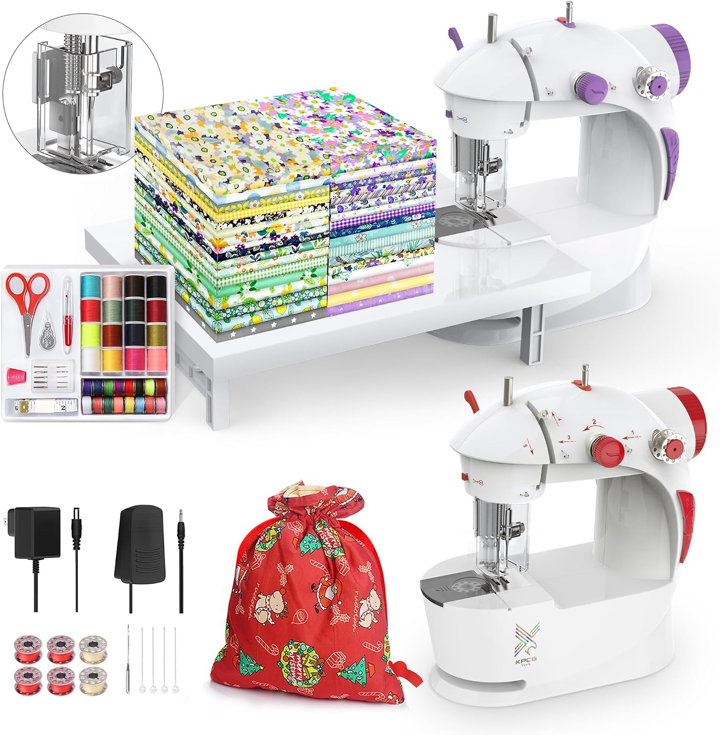Mini Sewing Machine [Full Set] and Kids Sewing Machine with Christmas DIY Bag Material