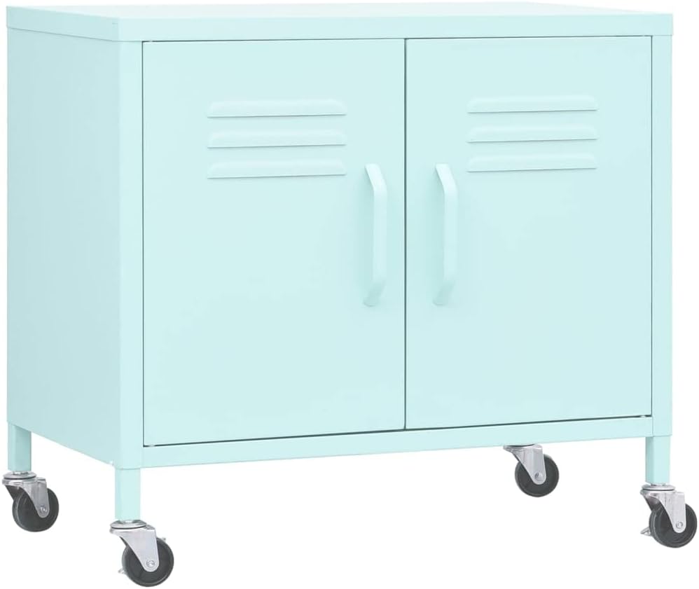Mint Steel Storage Cabinet with Adjustable Shelf, 23.6"x13.8"x22", on 4 Wheels with Brakes