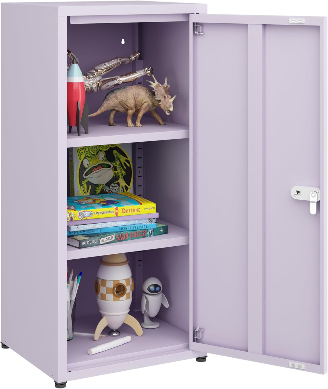 MIOCASA Metal Storage Cabinet with Lock, 3 Adjustable Shelves Single Door Steel Locker for...