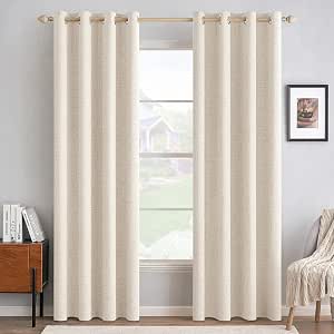MIULEE 100% Blackout Linen Textured Curtains for Bedroom Solid Thermal Insulated Cream Beige... image