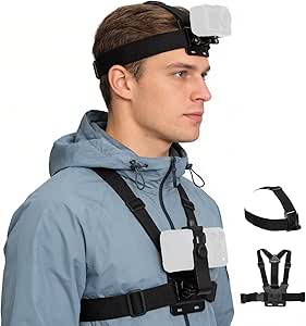 Mobile Phone Chest & Head Strap Mount Kit for POV VLOG, Hands-Free Body Holder Compatible...