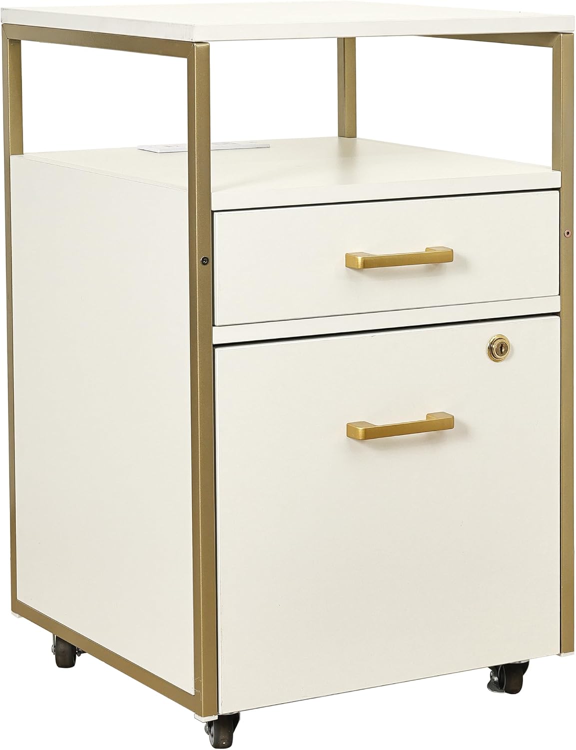 Modern 2-Drawer Rolling File Cabinet with Lock, 2 USB Ports and Power Outlet for Device...