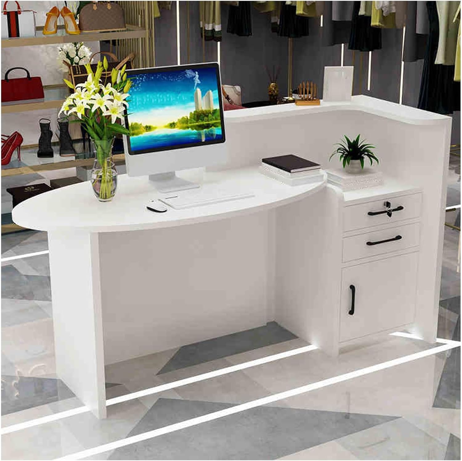 Modern Front Desk Reception Counter, Small Reception Desk for Small Spaces with Lockable...