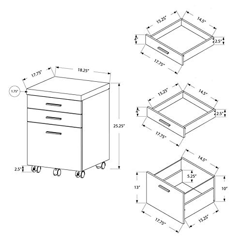 Monarch Specialties 3 Drawer File Cabinet - Filing Cabinet (Dark Taupe) image