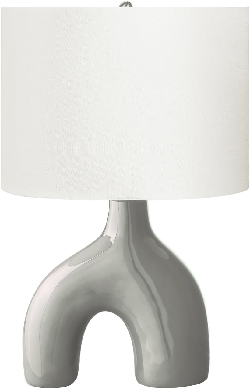Monarch Specialties I 9661 Lighting, 25" H, Table Lamp, Grey Ceramic, Ivory/Cream Shade...