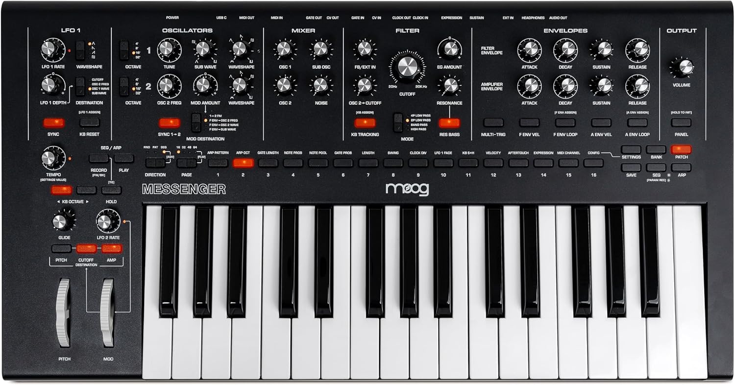 MOOG Messenger - Next-Gen Monophonic Analog Keyboard Synthesizer with 32 Keys, 64-Step...