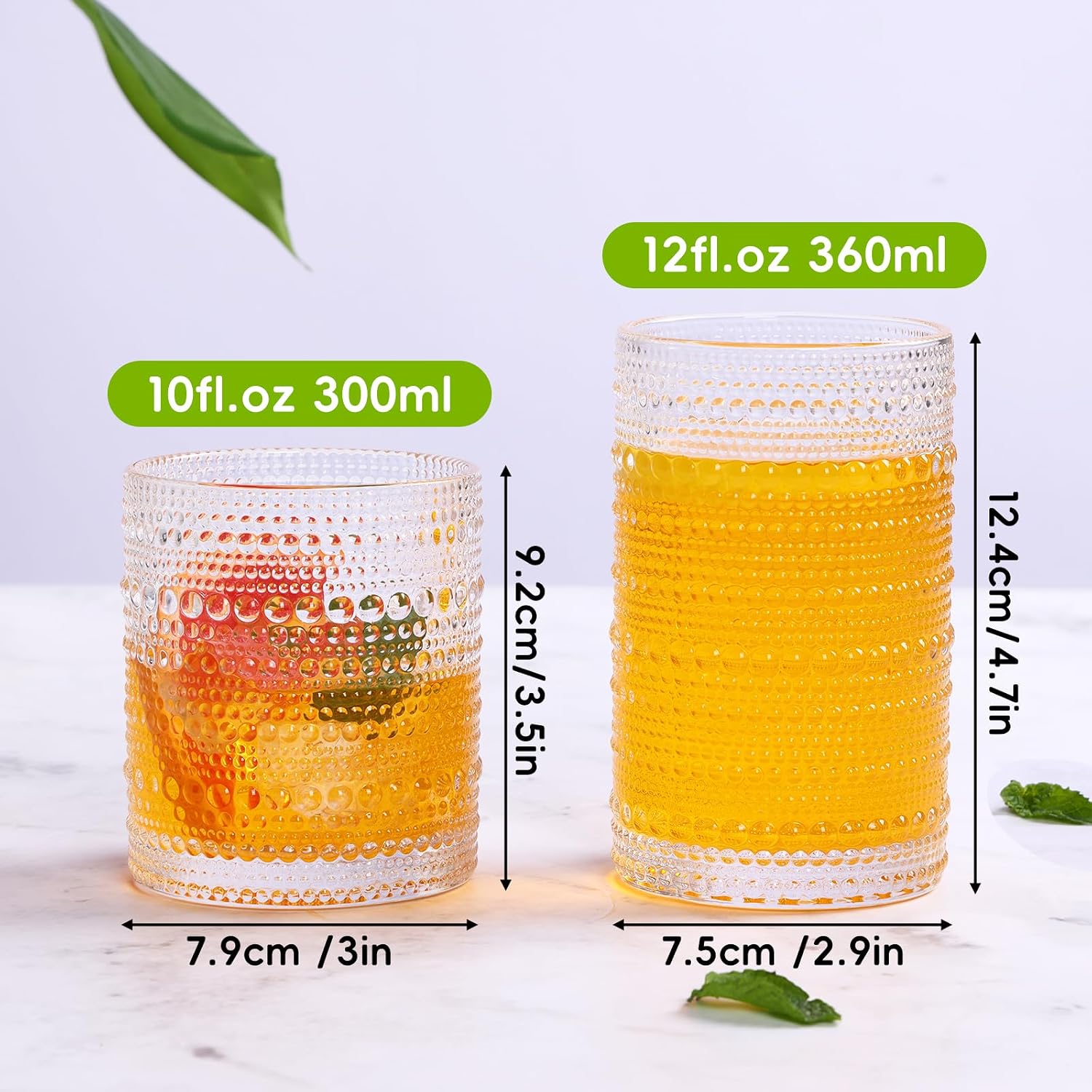 Moretoes Hobnail Drinking Glasses Set of 12, 12 Oz Highball Glasses & 10 Oz Cocktail... image