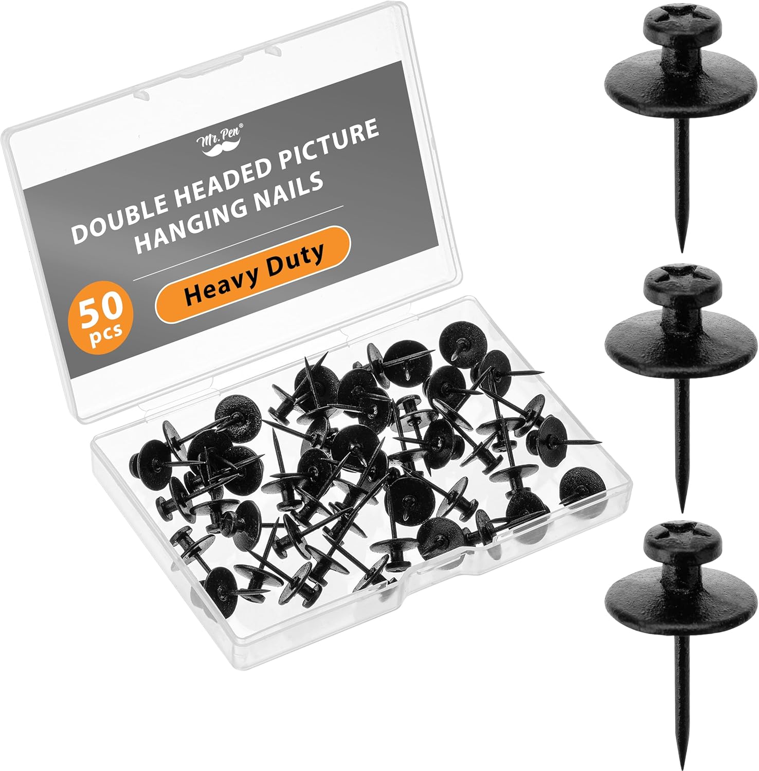 Mr. Pen- Double Headed Picture Hanging Nails, 50 Pack, Black | Push Pins for Wall, Small...