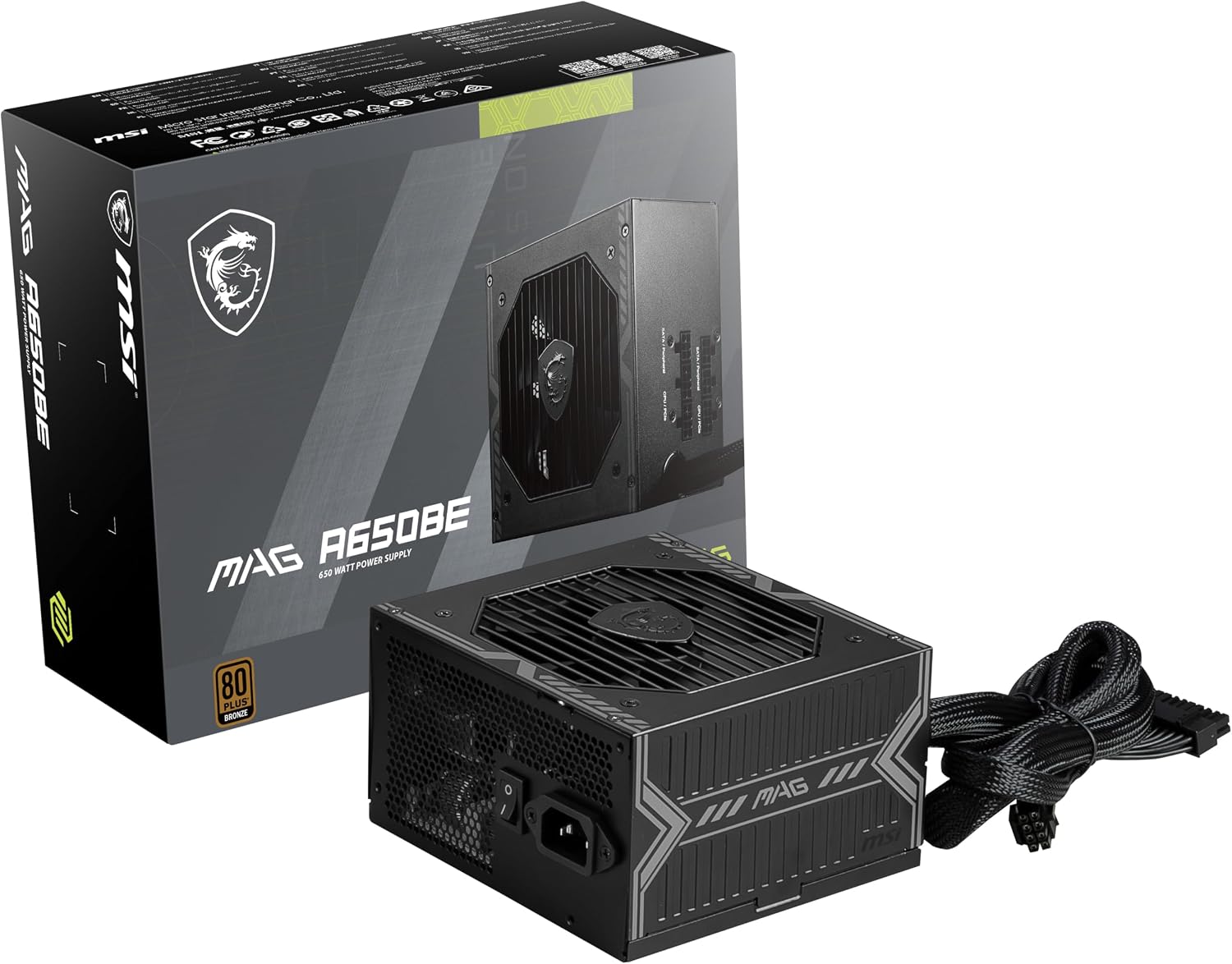 MSI MAG A650BE, Semi-Modular Compact 650W ATX Power Supply, 80+ Bronze, Low-Noise Fan...
