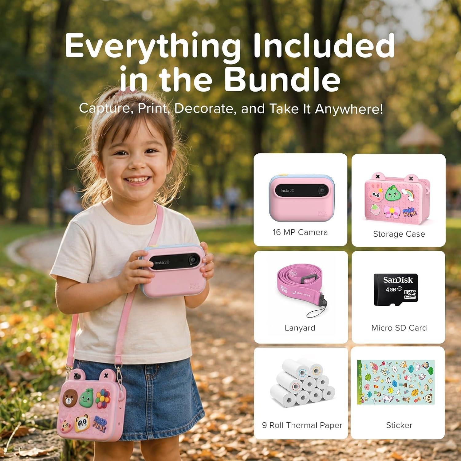 myFirst Insta 20 Kids Instant Print Camera Bundle with EVA Carrying Case, 9 Rolls Thermal...