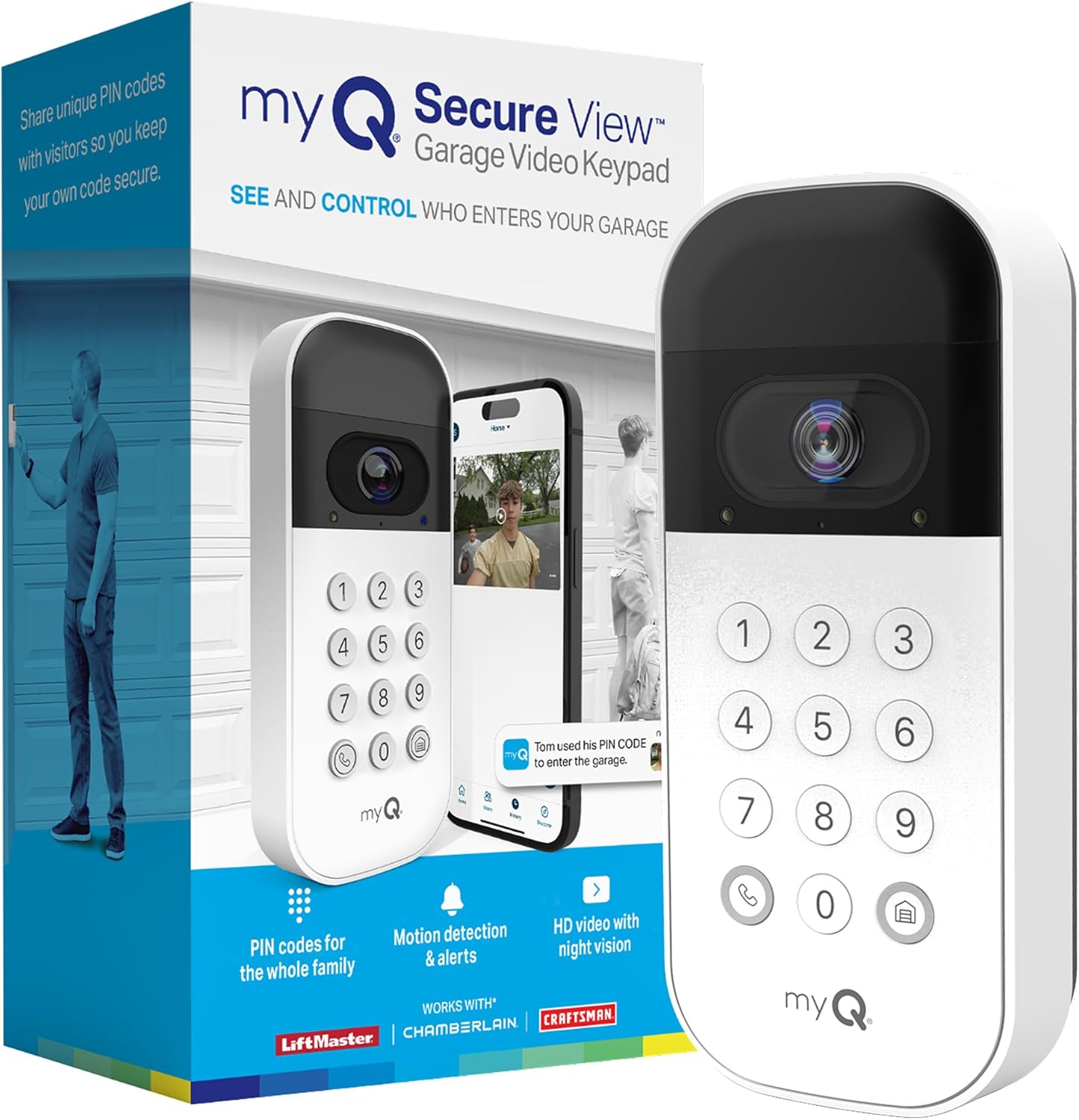 myQ Smart Garage Door Video Keypad with Wide-Angle Camera,Customizable PIN Codes,and...