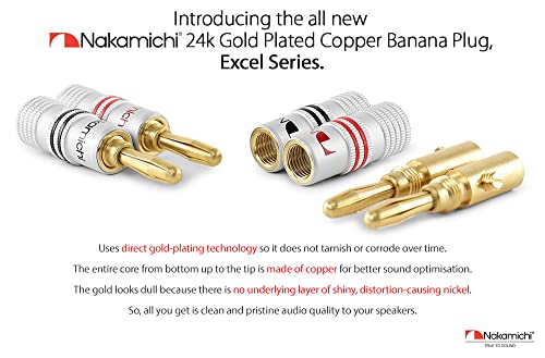 Nakamichi Excel Series 24k Gold Plated Banana Plugs 12 AWG - 18 AWG Gauge Size 4mm for... image