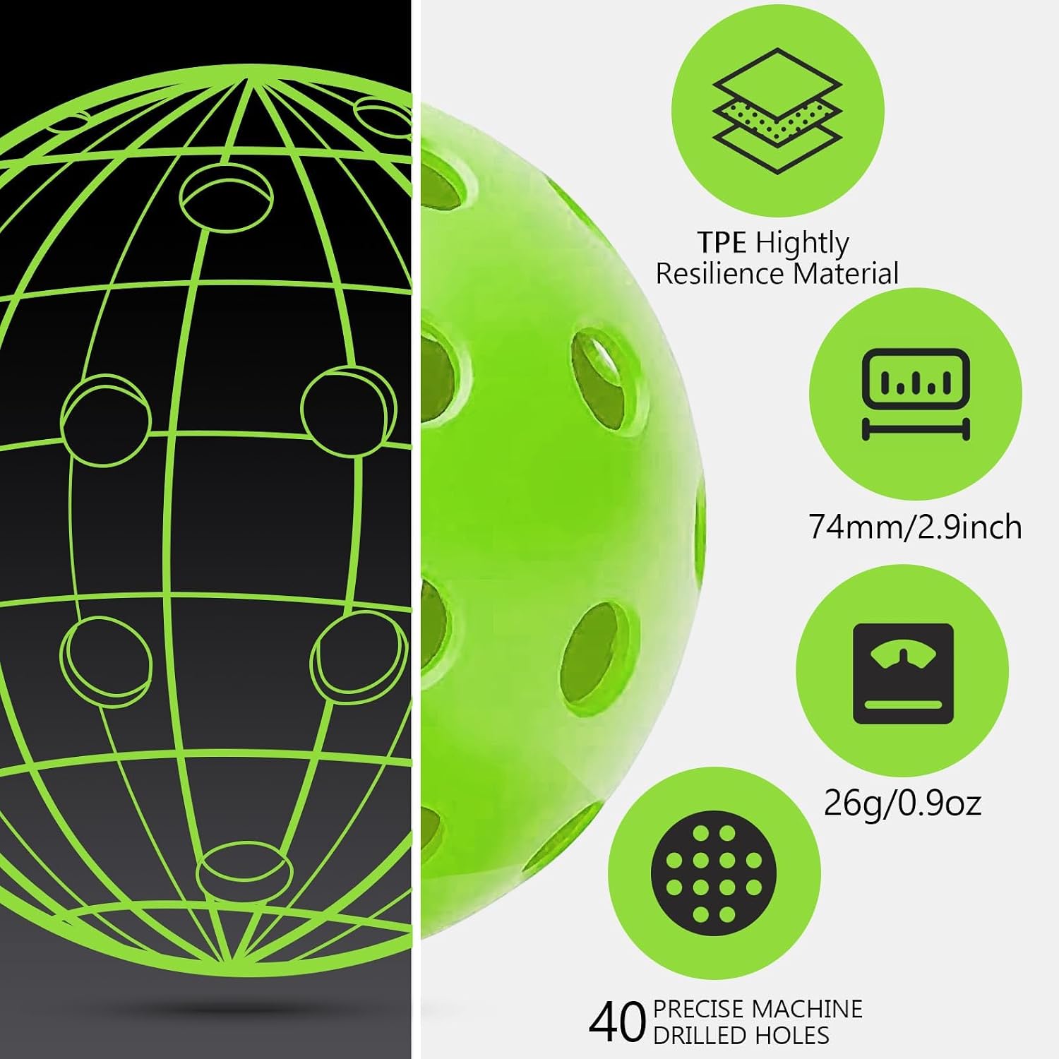 Navona 12 Pack Premium 40-Holes Green Outdoor Pickleball Balls, Meet USAPA Official... image