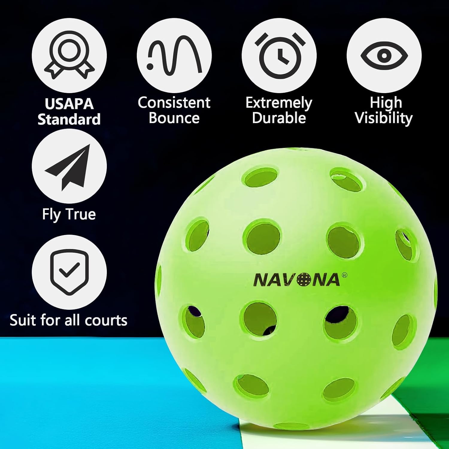 Navona 12 Pack Premium 40-Holes Green Outdoor Pickleball Balls, Meet USAPA Official... image