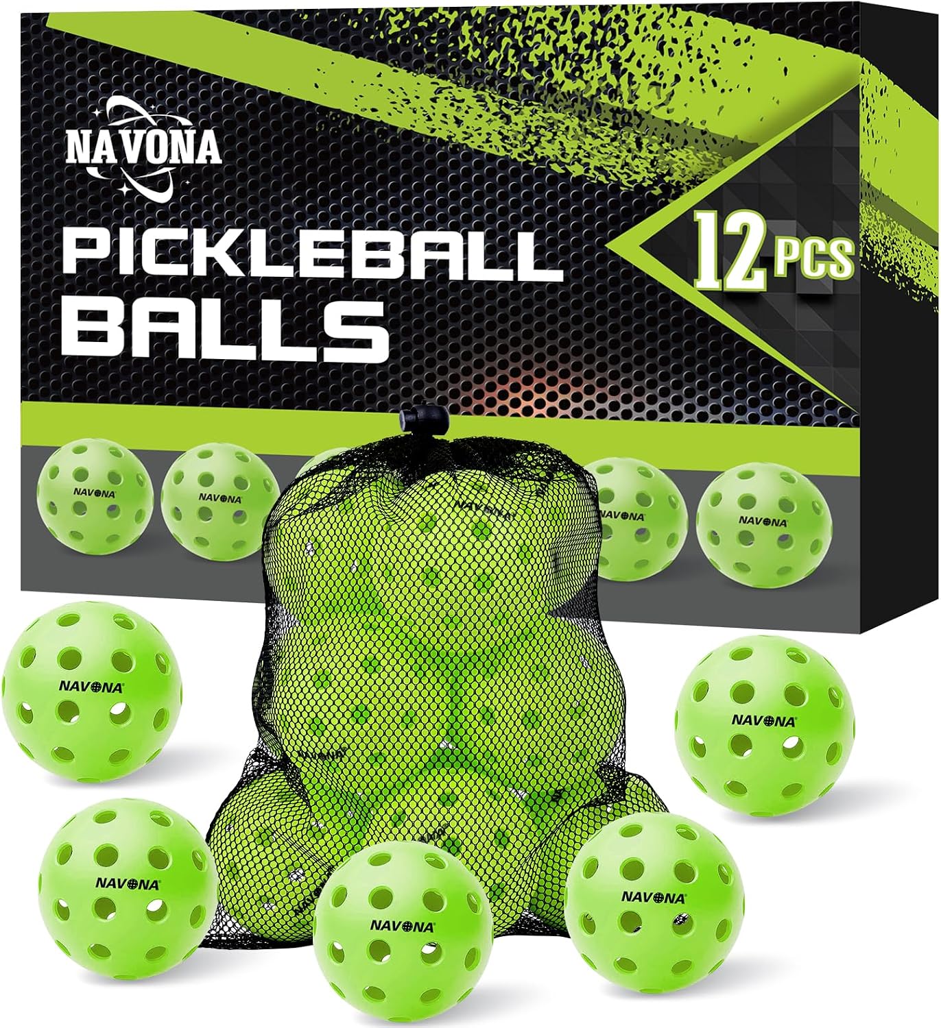 Navona 12 Pack Premium 40-Holes Green Outdoor Pickleball Balls, Meet USAPA Official...