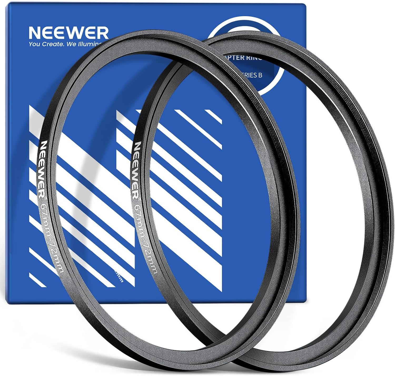 NEEWER 67-72mm Step Up Ring Adapter (2 Pack) with Cleaning Cloth, Ultra Slim Aluminum Alloy...