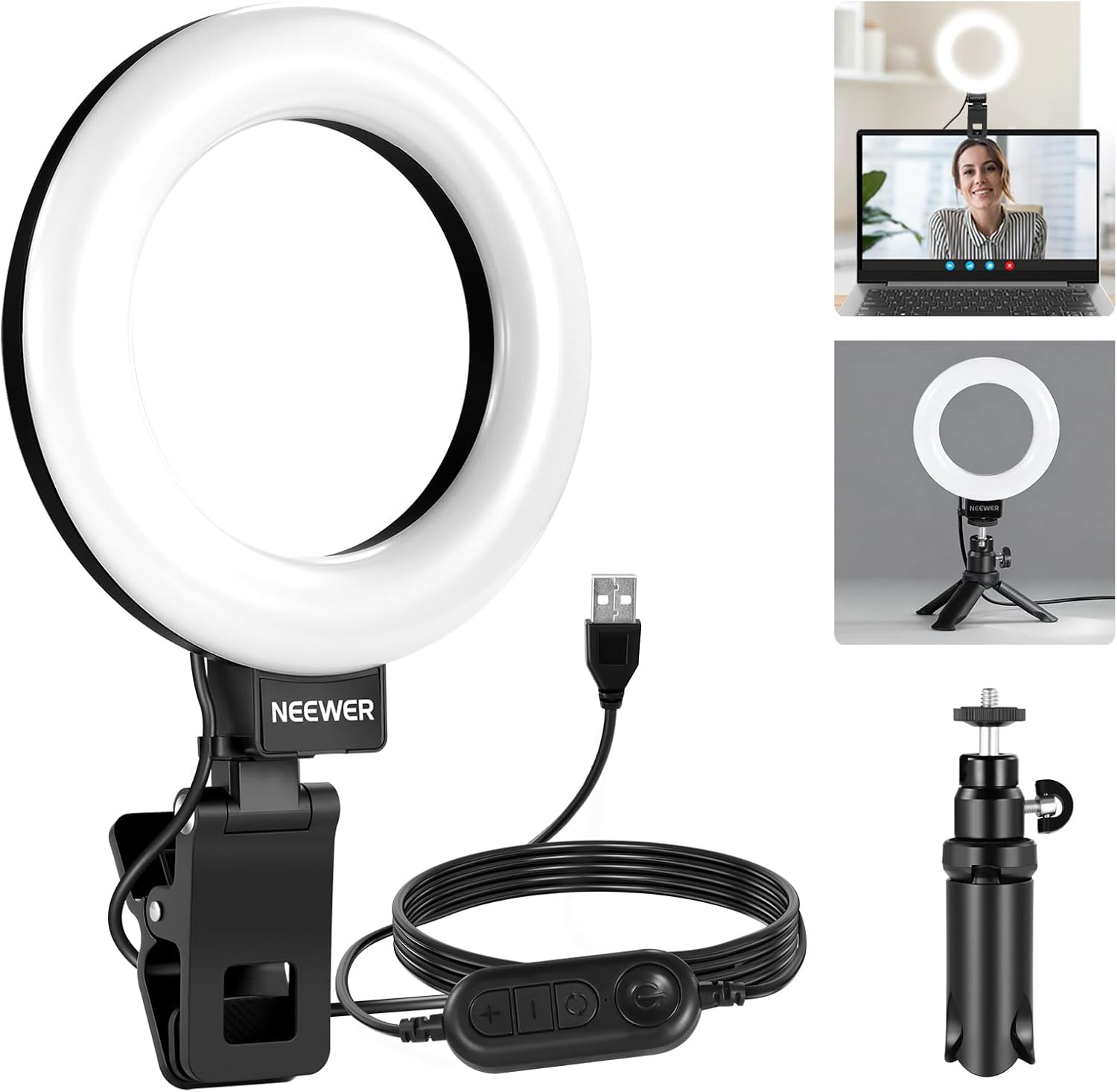 NEEWER Basic 5" Ring Light for Video Conference Lighting, Clip on Light Kit with Desk Tripod...