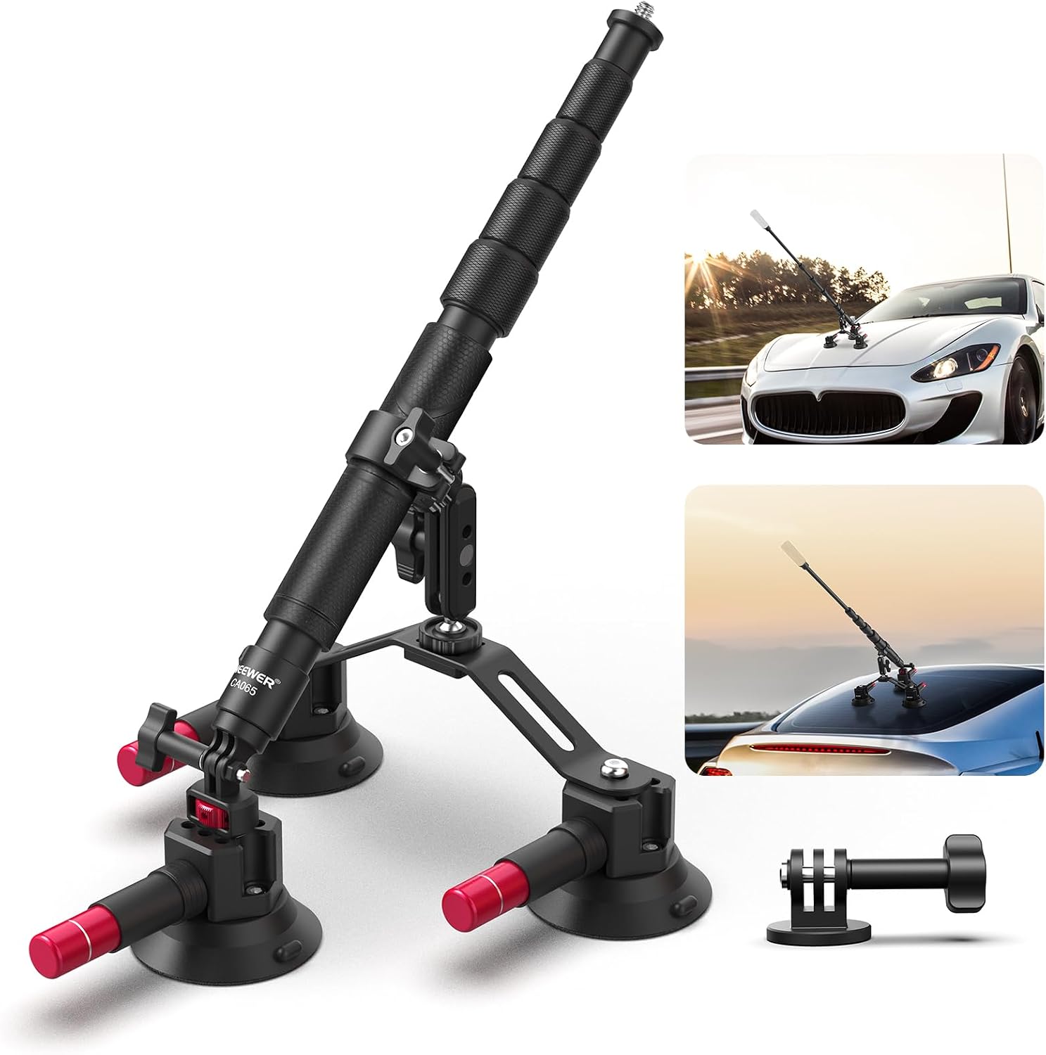 NEEWER Triple Suction Cup Car Mount Compatible with Insta360 X5 X4 GoPro DJI OSMO 360...