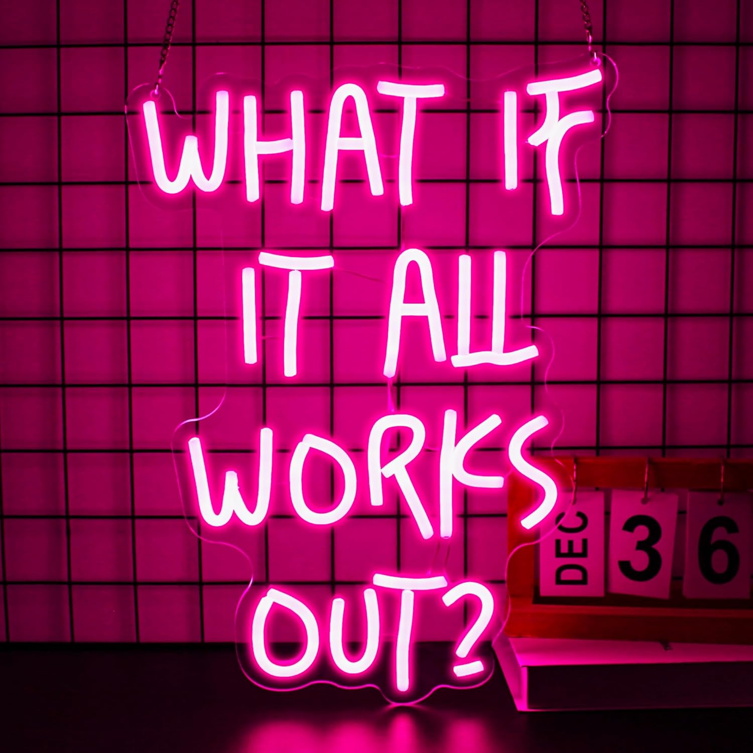 Neon Sign, What If It All Works Out Neon Signs for Wall Decor - Pink Motivational LED Light...