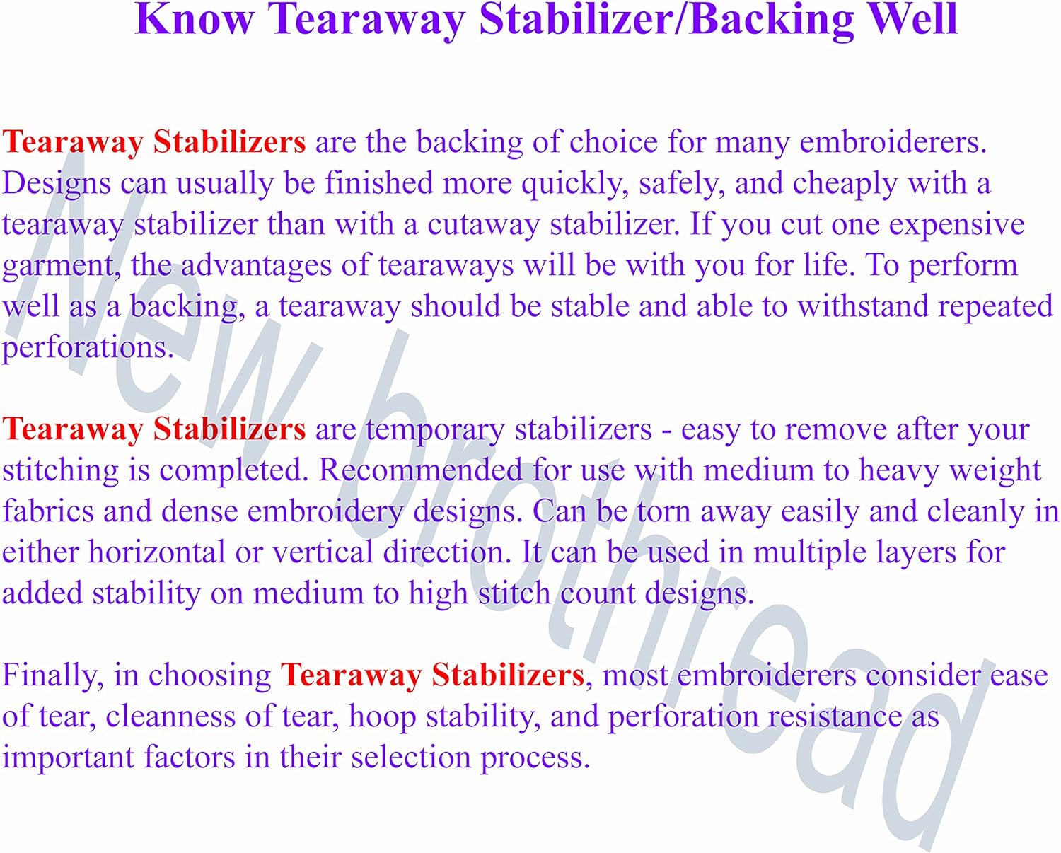 New brothread Tear Away Machine Embroidery Stabilizer Backing 8"x8" - 100 Precut Sheets... image