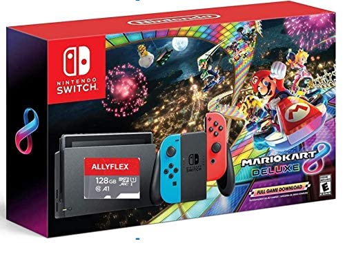 Newest Nintendo Switch w/ Neon Blue & Neon Red Joy-Con + Mario Kart 8 Deluxe Game, 6.2"...