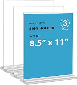 newnewshow 8.5x11 Acrylic Sign Holder 3 Pack Vertical Double-Sided Display (Optional 8.5x11...