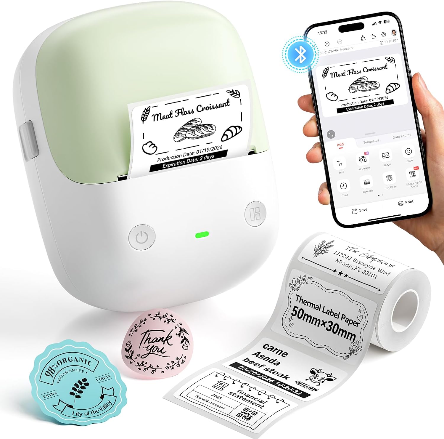 NIIMBOT B2 Label Maker Machine with Tape, Portable Bluetooth 2Inch Label Printer with...