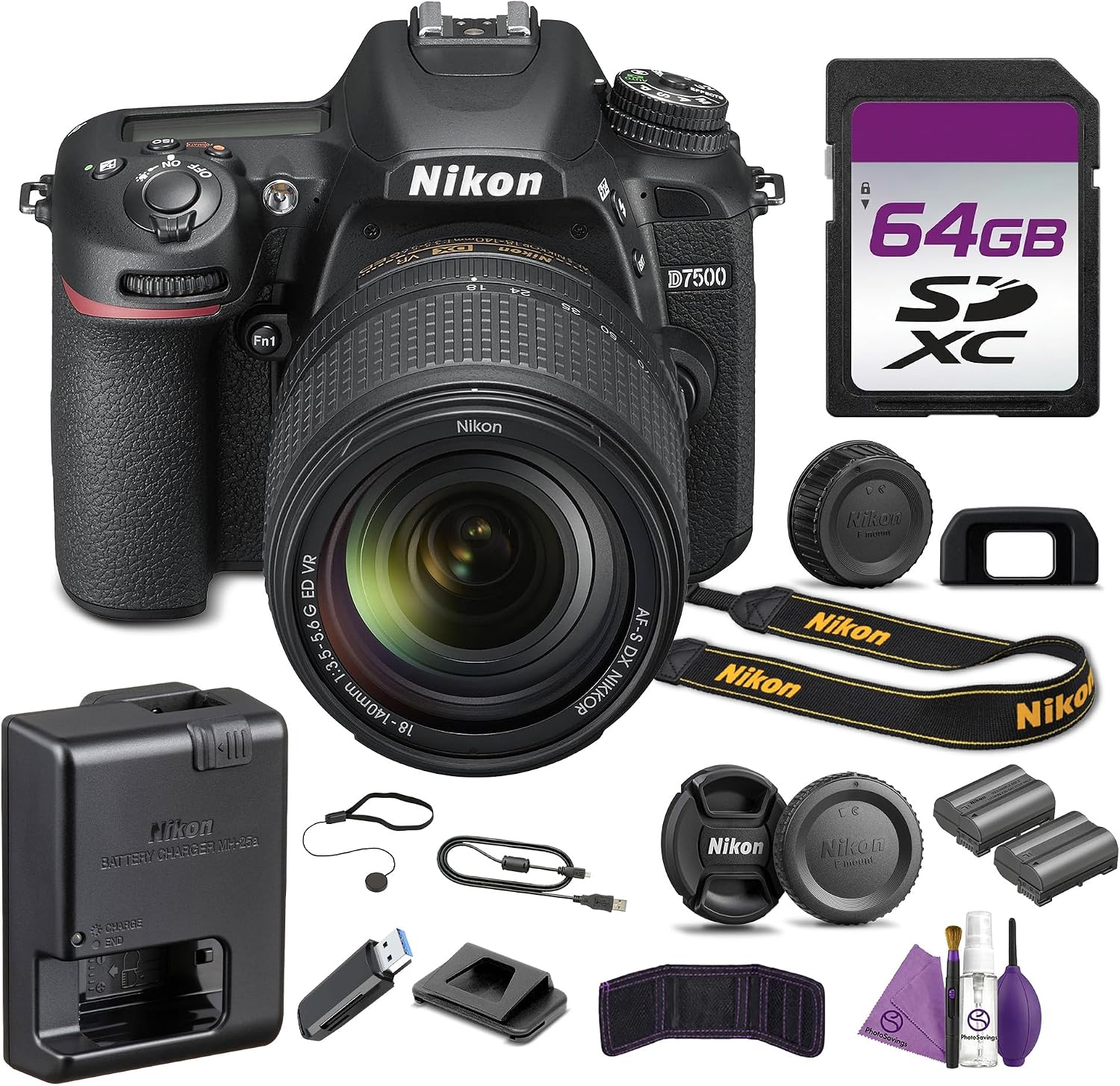 Nikon D7500 20.9MP DSLR Camera with 18-140mm VR Lens Bundle with Replacement Battery EN...