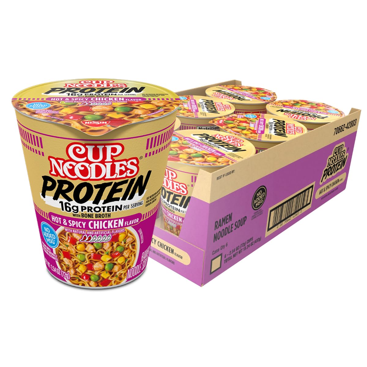 Nissin Cup Noodles Protein Ramen, Chicken Flavor Spicy Ramen with Bone Broth, 16g Protein...
