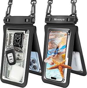Niveaya IPX8 Double Space Waterproof Phone Pouch (up to 8.3") -2 Pack Waterproof Phone Case...